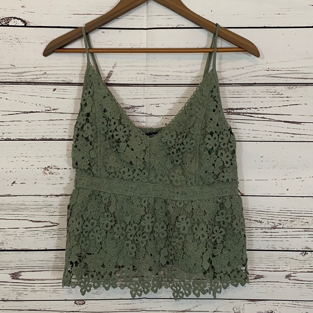 Abercrombie & Fitch L Green Lace Tank Top w/ Adjustable Straps